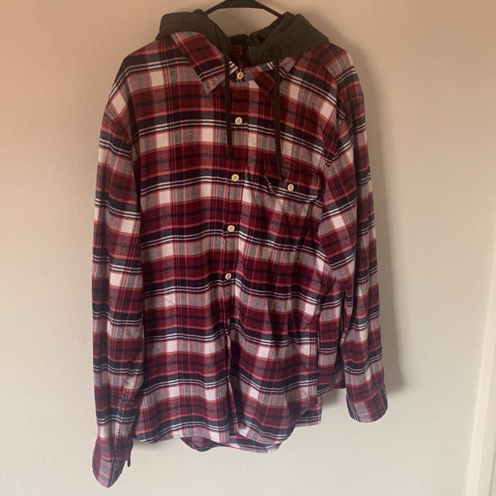 American Eagle Super Soft Red & White Hooded Flannel